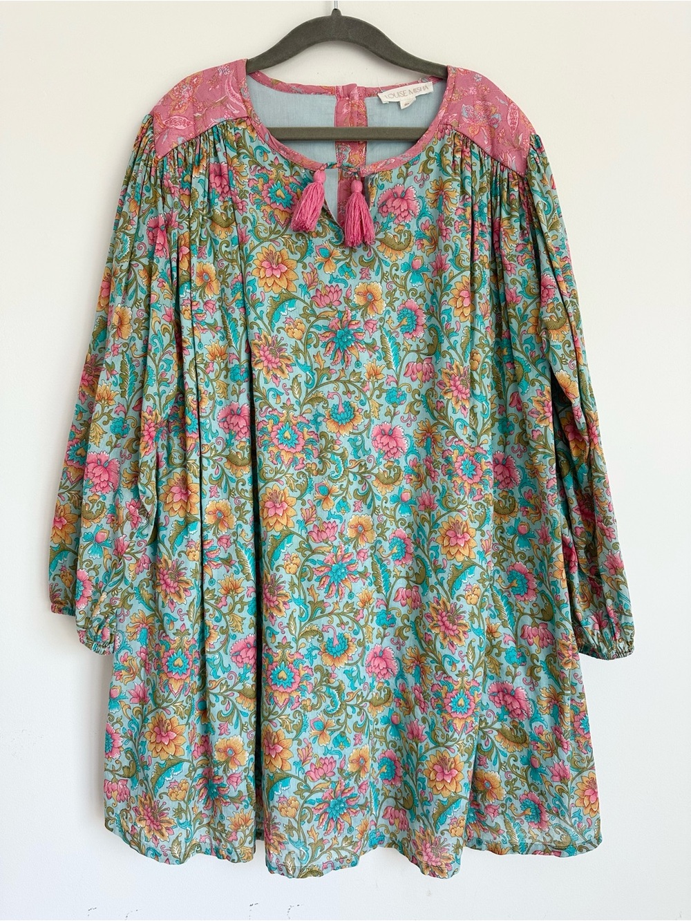 LOUISE MISHA Girls Boho Floral Tunic with Pink Tassel Tie Size 8 Years